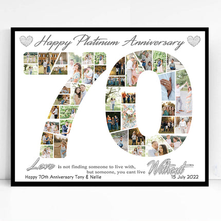 70th Wedding Anniversary Photo Collage – Framed Diamond Anniversary Gift