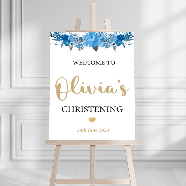 Blue & Gold Floral Wave Personalised Welcome Board