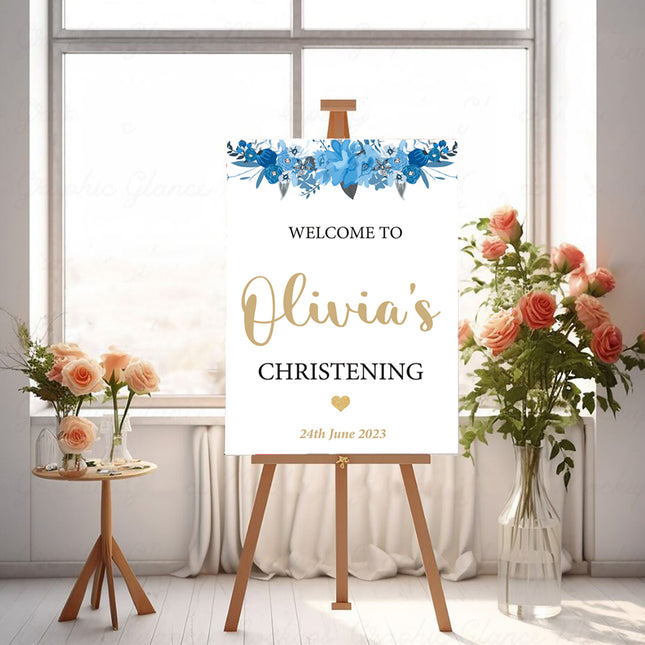 Blue & Gold Floral Wave Personalised Welcome Board
