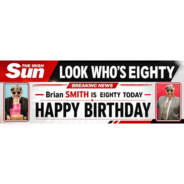 80th Birthday Irish Sun Headlines Personalised Birthday Photo Banner