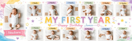 0 - 12 Months Milestones Personalised First Birthday Banner