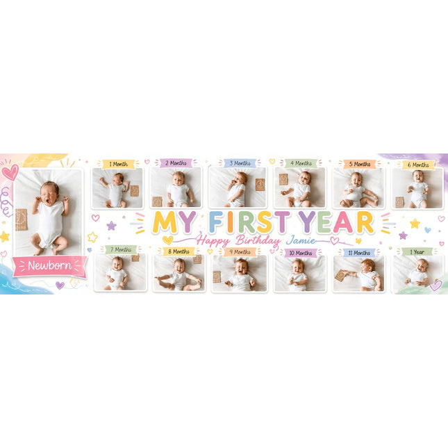 0 - 12 Months Milestones Personalised First Birthday Banner