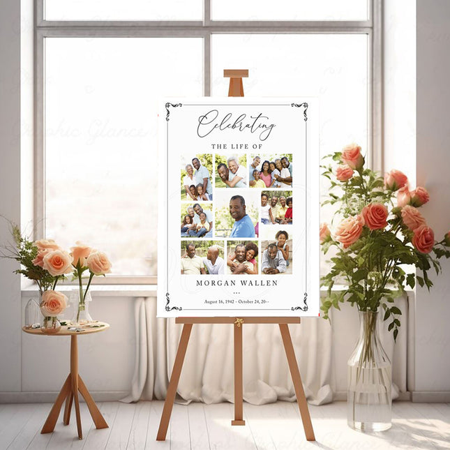 Celebrating The Life Of Memorial Personalised Welcome Board Collage