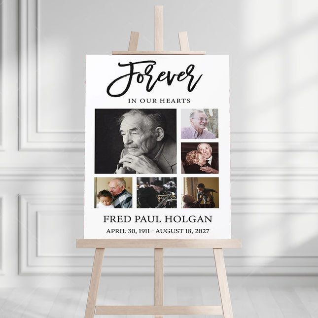 Forever In Our Hearts Portrait White Collage Memorial Board