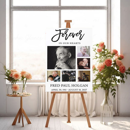 Forever In Our Hearts Portrait White Collage Memorial Board