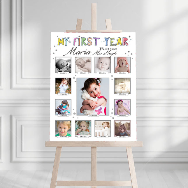 My First Year Personalised Photo Collage Birthday Welcome Board