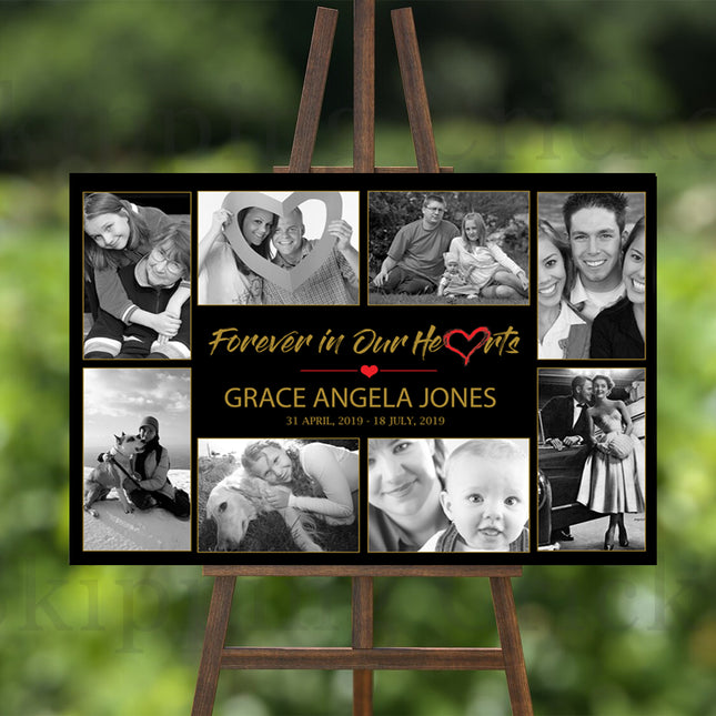 Forever In Our Hearts Landscape Black Collage Memorial Board