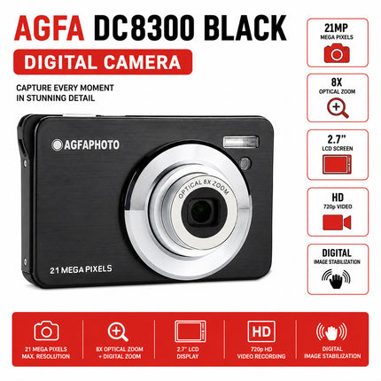 AgfaPhoto Realishot DC8300 Black Digital Camera 21MP, 8x Optical Zoom