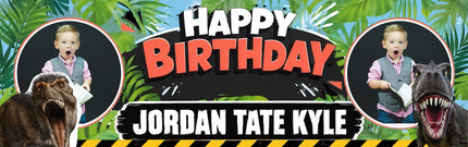 Roaring Dinosaur Personalised Photo Birthday Banner
