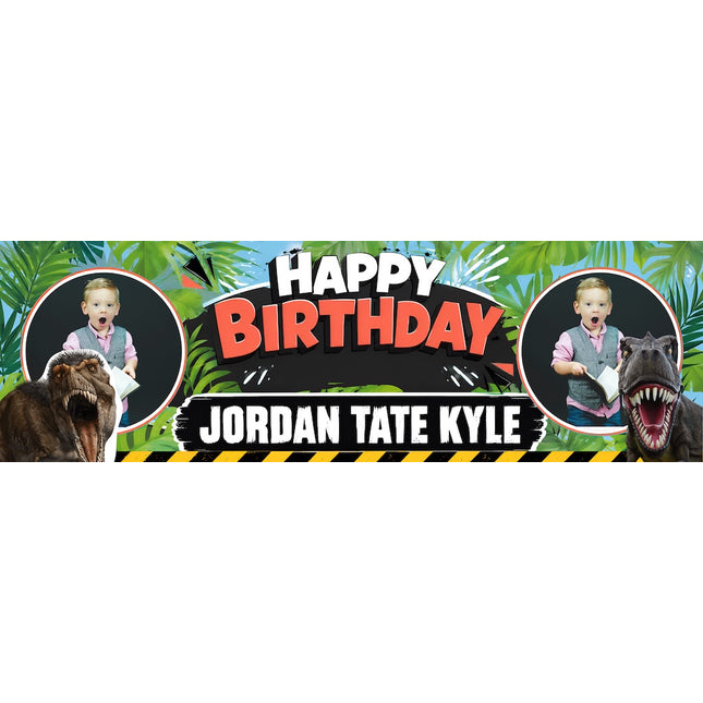 Roaring Dinosaur Personalised Photo Birthday Banner