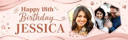 Rose Gold Birthday Personalised Photo Banner