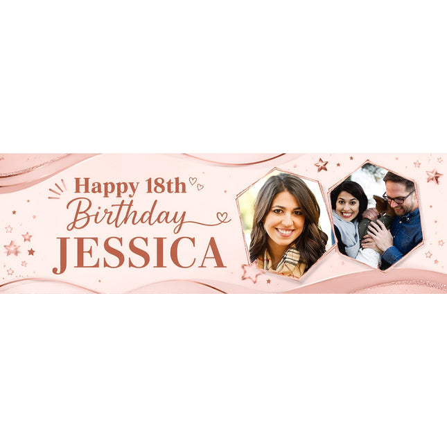 Rose Gold Birthday Personalised Photo Banner