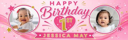 Girls Heart 1st  Birthday Party Personalised Photo Banner