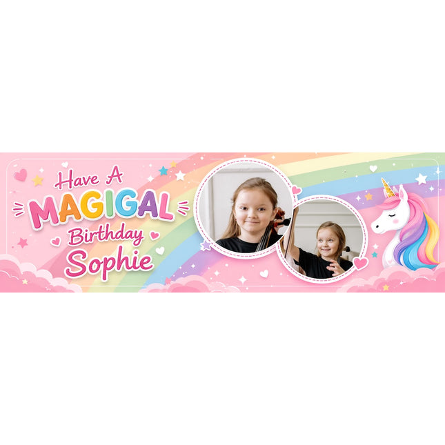 Magical Unicorn Personalised Photo Party Banner