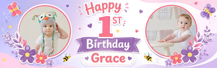Summertime Floral Birthday Personalised Photo Birthday Banner