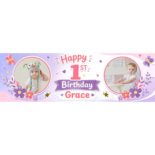 Summertime Floral Birthday Personalised Photo Birthday Banner