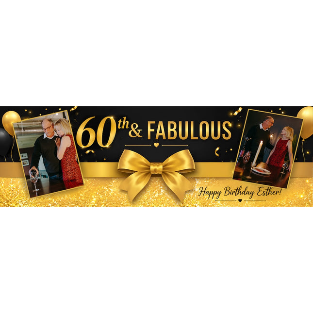 60th Birthday Fabulous Bows And Sparkle Personalised Photo Banner
