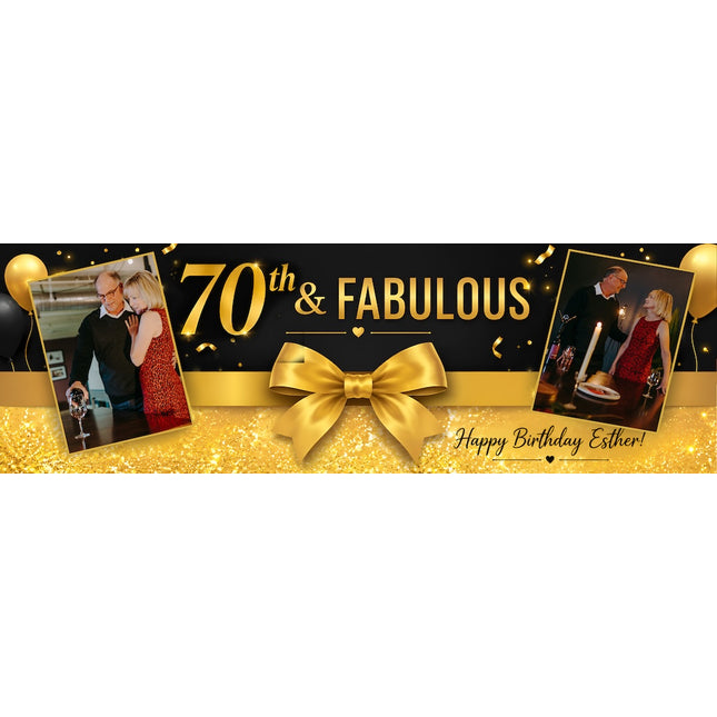 70th Birthday Fabulous Bows And Sparkle Personalised Photo Banner