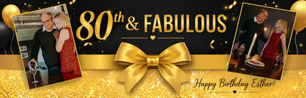 80th Birthday Fabulous Bows And Sparkle Personalised Photo Banner