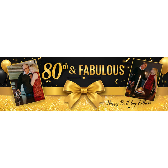 80th Birthday Fabulous Bows And Sparkle Personalised Photo Banner