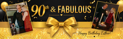 90th Birthday Fabulous Bows And Sparkle Personalised Photo Banner