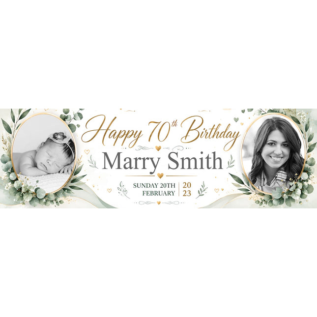 Natures Way 70th Birthday Floral Personalised Photo Banner