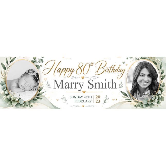 Natures Way 80 Birthday Floral Personalised Photo Banner