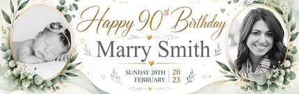 Natures Way 90th Birthday Floral Personalised Photo Banner