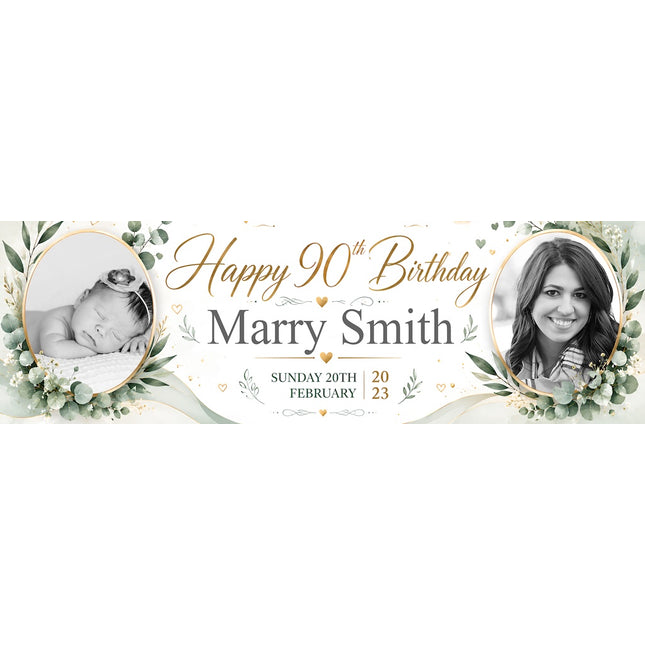Natures Way 90th Birthday Floral Personalised Photo Banner