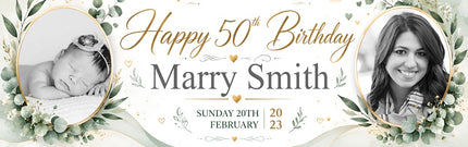 Natures Way 50th Birthday Floral Personalised Photo Banner