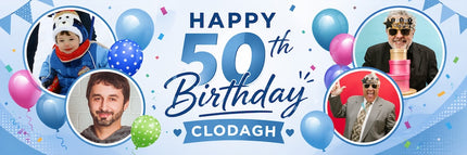 50th Birthday Blue Circle It Up Personalised Photo Banner