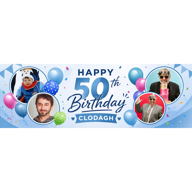 50th Birthday Blue Circle It Up Personalised Photo Banner