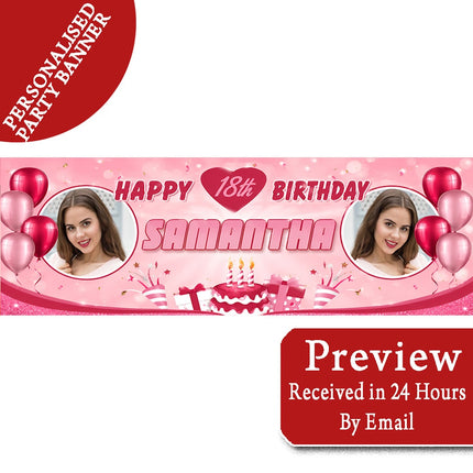 18th Birthday Pink Party Birthday Personalised Photo Banner