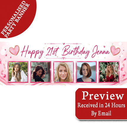 My 21 Years In Pictures Love Hearts Photo Personalised Party Banner