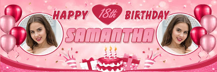 18th Birthday Pink Party Birthday Personalised Photo Banner