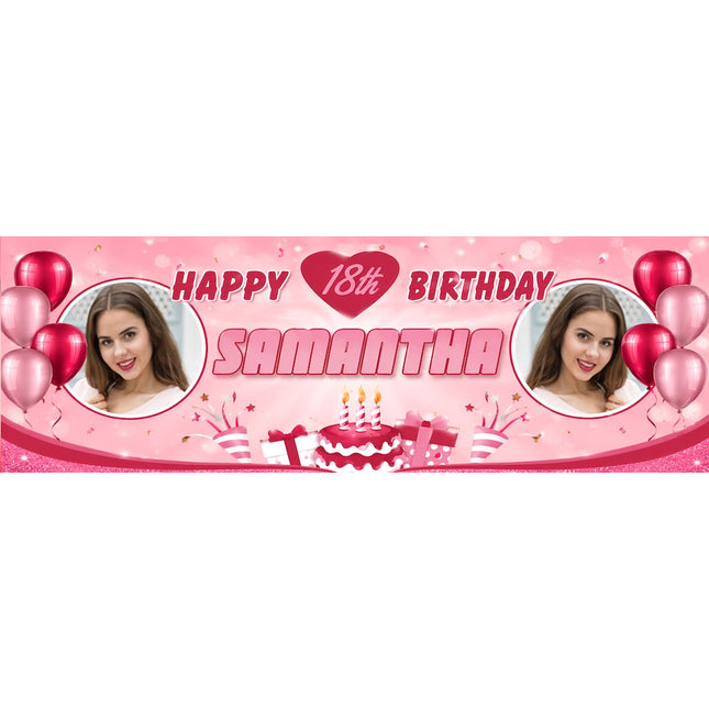 18th Birthday Pink Party Birthday Personalised Photo Banner