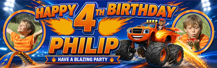 Blaze And The monster Machines Birthday Party Personalised Photo Banner