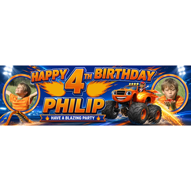 Blaze And The monster Machines Birthday Party Personalised Photo Banner