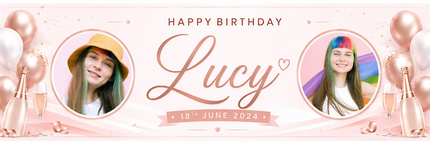 Champagne, Bubbles In Rose Gold Personalised Photo Banner
