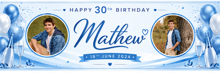 Champagne, Bubbles In 30th Birthday Rose Gold Personalised Photo Banner