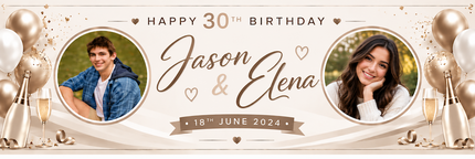 Champagne, Bubbles In 30th Birthday Rose Gold Personalised Photo Banner