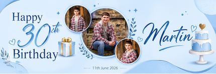 Cake & Presents 30th Birthday Party Personalised Photo Banner