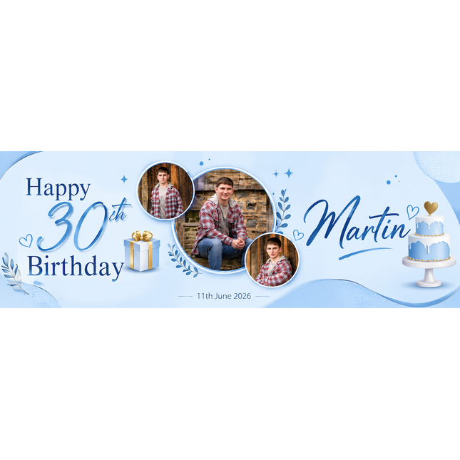 Cake & Presents 30th Birthday Party Personalised Photo Banner
