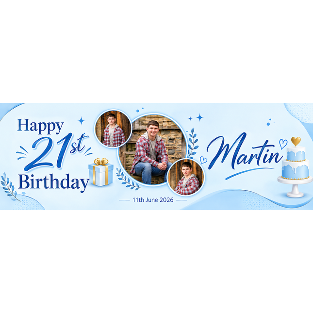 Cake & Presents 21st Birthday Party Personalised Photo Banner