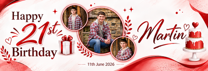 Cake & Presents 21st Birthday Party Personalised Photo Banner