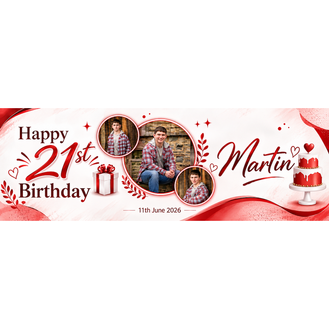 Cake & Presents 21st Birthday Party Personalised Photo Banner