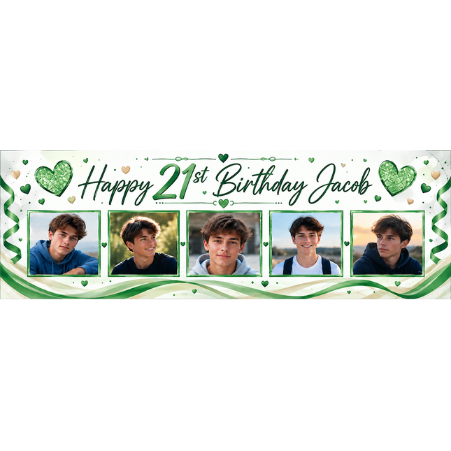 My 21 Years In Pictures Love Hearts Photo Personalised Party Banner
