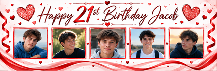 My 21 Years In Pictures Love Hearts Photo Personalised Party Banner