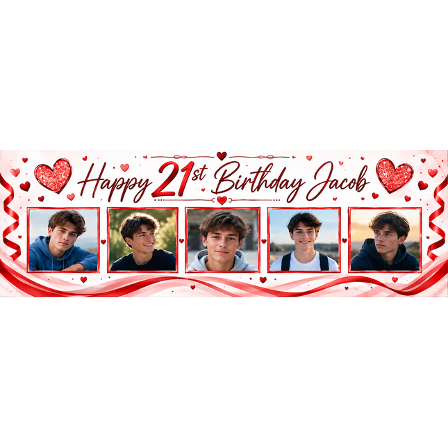 My 21 Years In Pictures Love Hearts Photo Personalised Party Banner