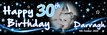 Just Blue 30th Birthday Party Personalised Photo Banner